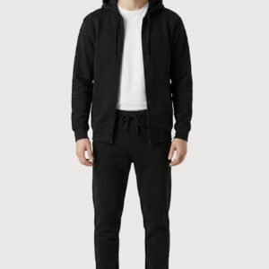 Black Zip-Up Tracksuit – Classic Two-Piece Streetwear Set