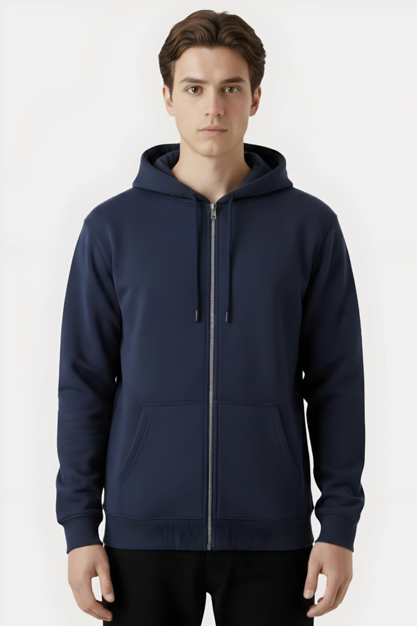 Navy Blue Zip-Up Hoodie – Classic Streetwear Zipper Hoodie - Image 3