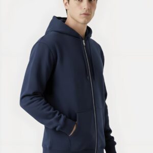 Navy Blue Zip-Up Hoodie – Classic Streetwear Zipper Hoodie