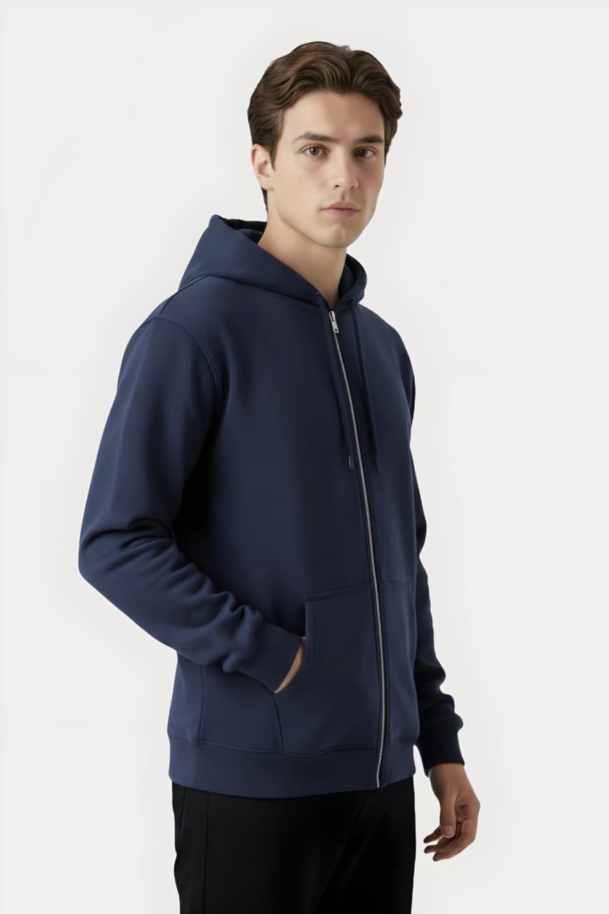 Navy Blue Zip-Up Hoodie – Classic Streetwear Zipper Hoodie
