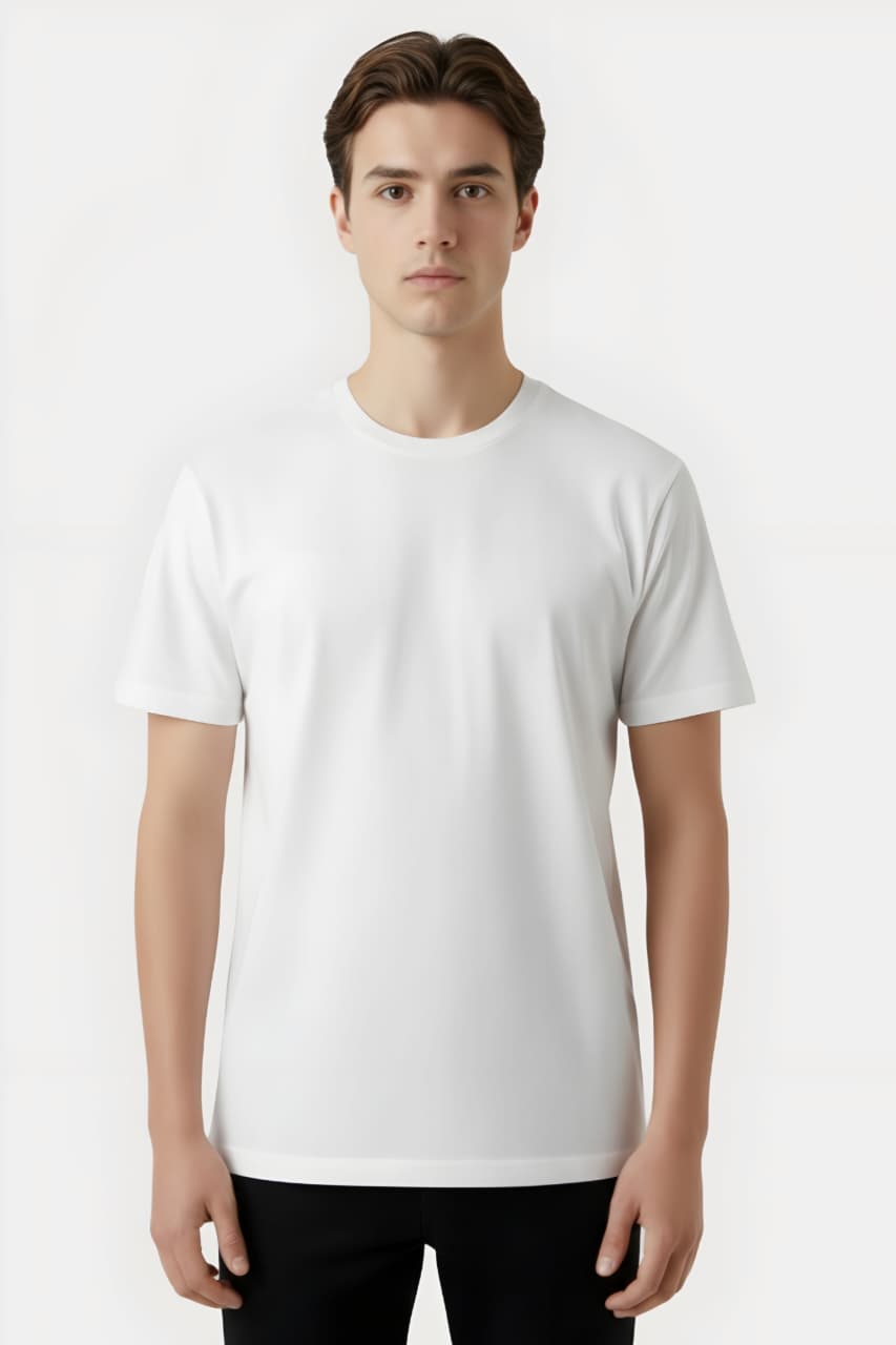 White Half Sleeve T-Shirt – Classic Round Neck Comfortable Fit - Image 3