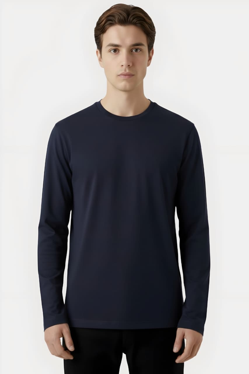 Navy Blue Full Sleeve T-Shirt – Classic Round Neck Comfortable Fit - Image 3