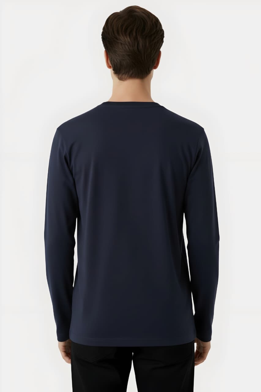 Navy Blue Full Sleeve T-Shirt – Classic Round Neck Comfortable Fit - Image 2