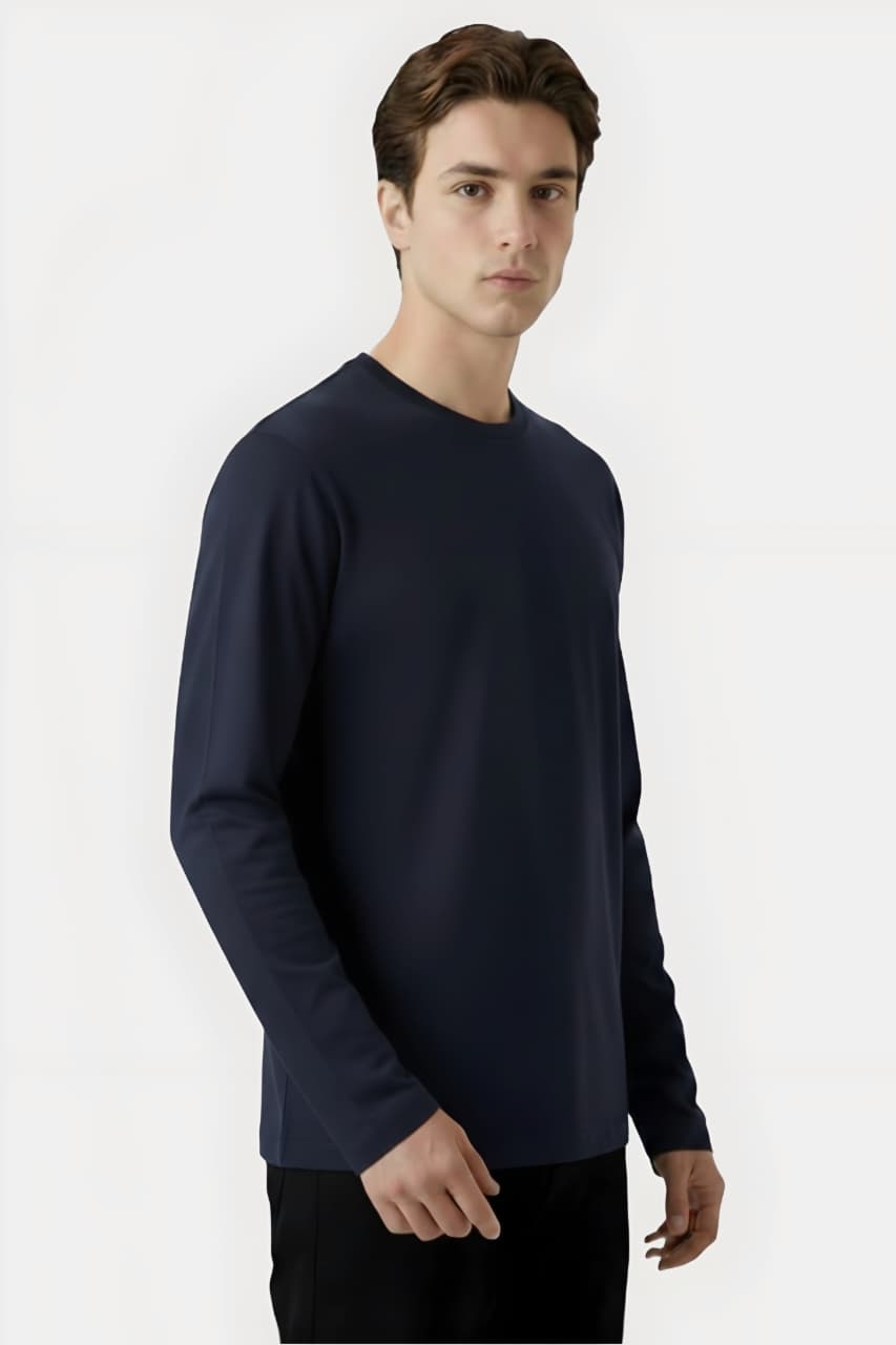 Navy Blue Full Sleeve T-Shirt – Classic Round Neck Comfortable Fit