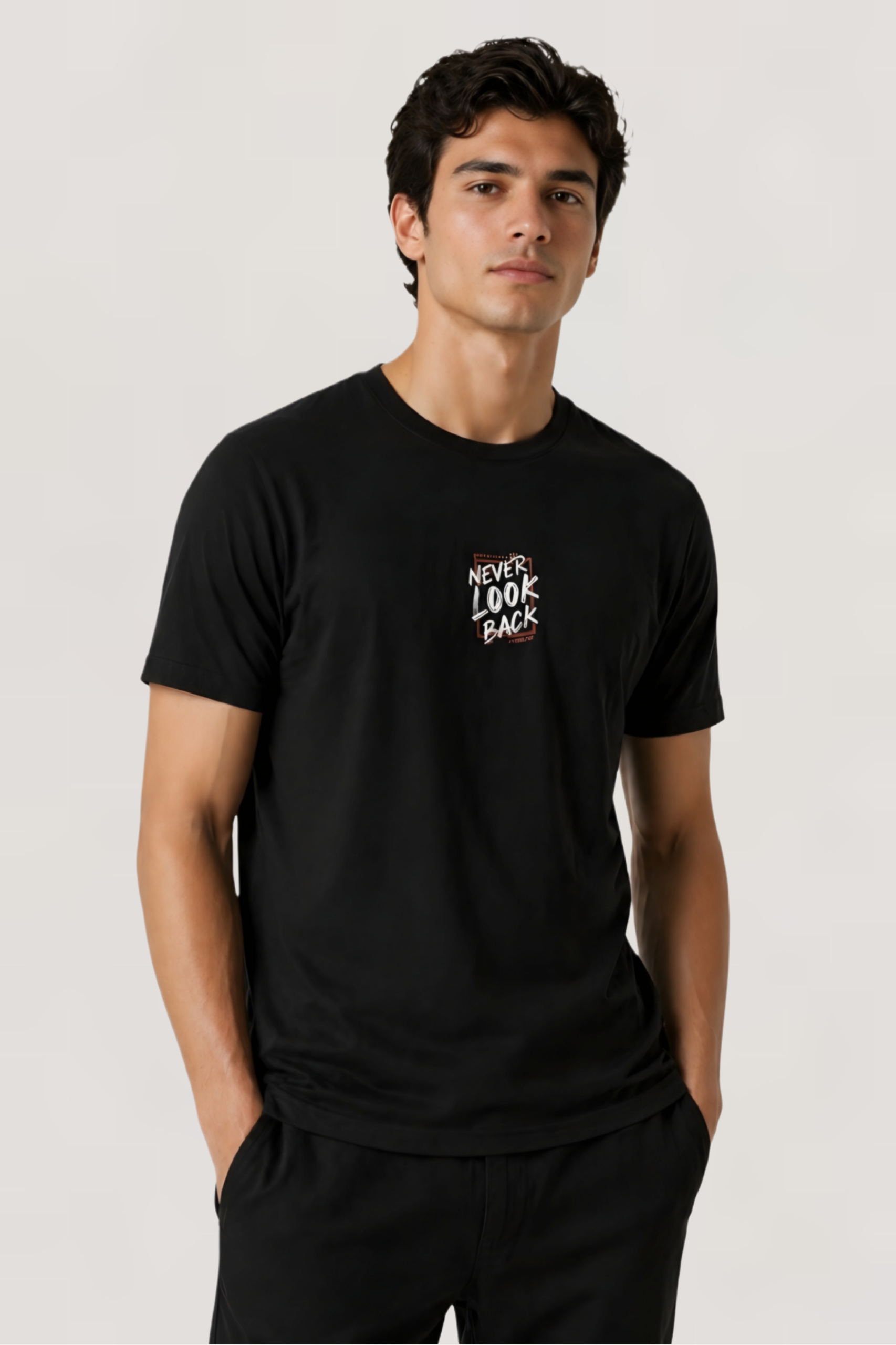 Black Graphic T-Shirt – Never Look Back – Street Style Tee - Image 2