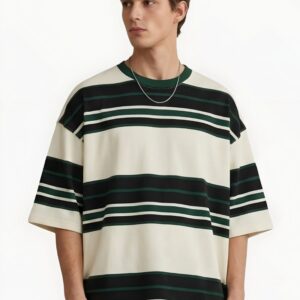 Old Money Striped Drop Shoulder T-Shirt – Premium Relaxed Fit