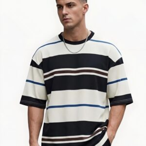 Old Money Striped Drop Shoulder T-Shirt – Relaxed Oversized Fit