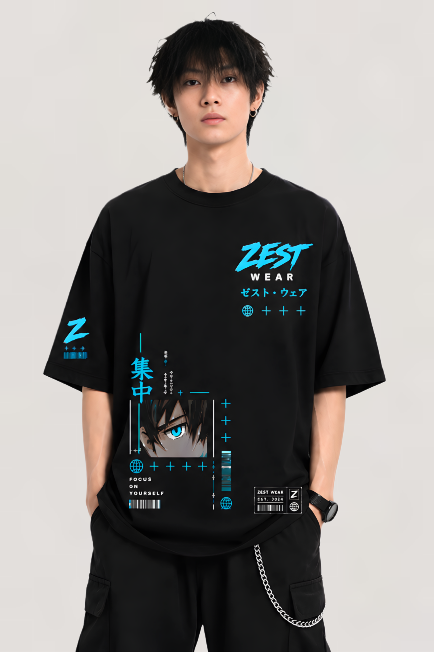Focus On Yourself Oversized Anime Graphic drop shoulder T-Shirt - Image 2