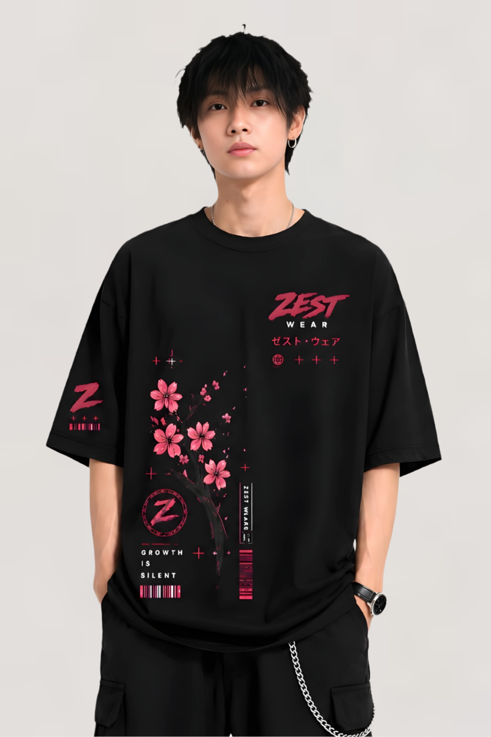 Bloom In Silence – Oversized Drop Shoulder T-Shirt - Image 2