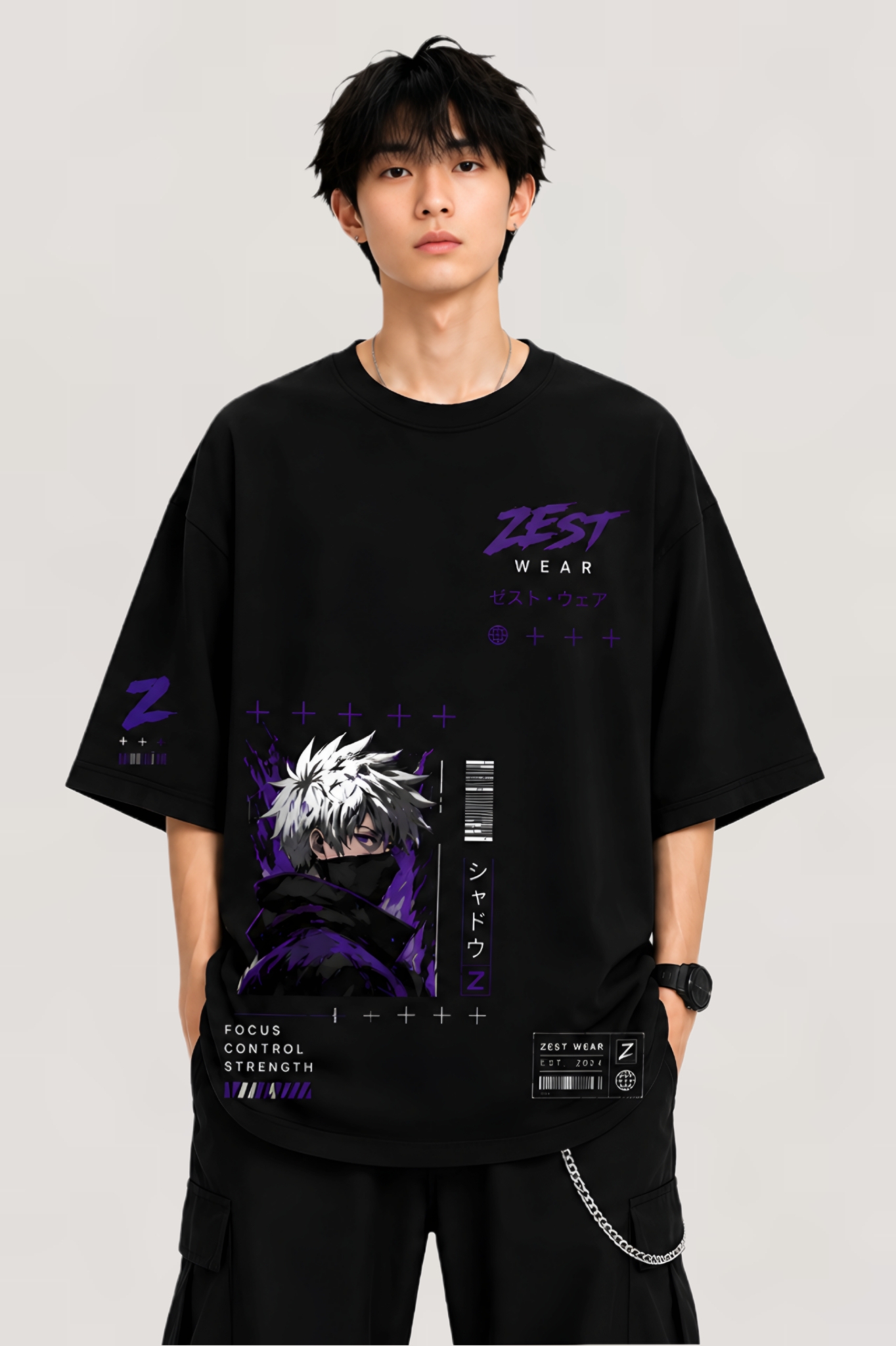 ZEST WEAR Shadow Focus Oversized Black T-Shirt | Anime Streetwear Graphic Tee - Image 2