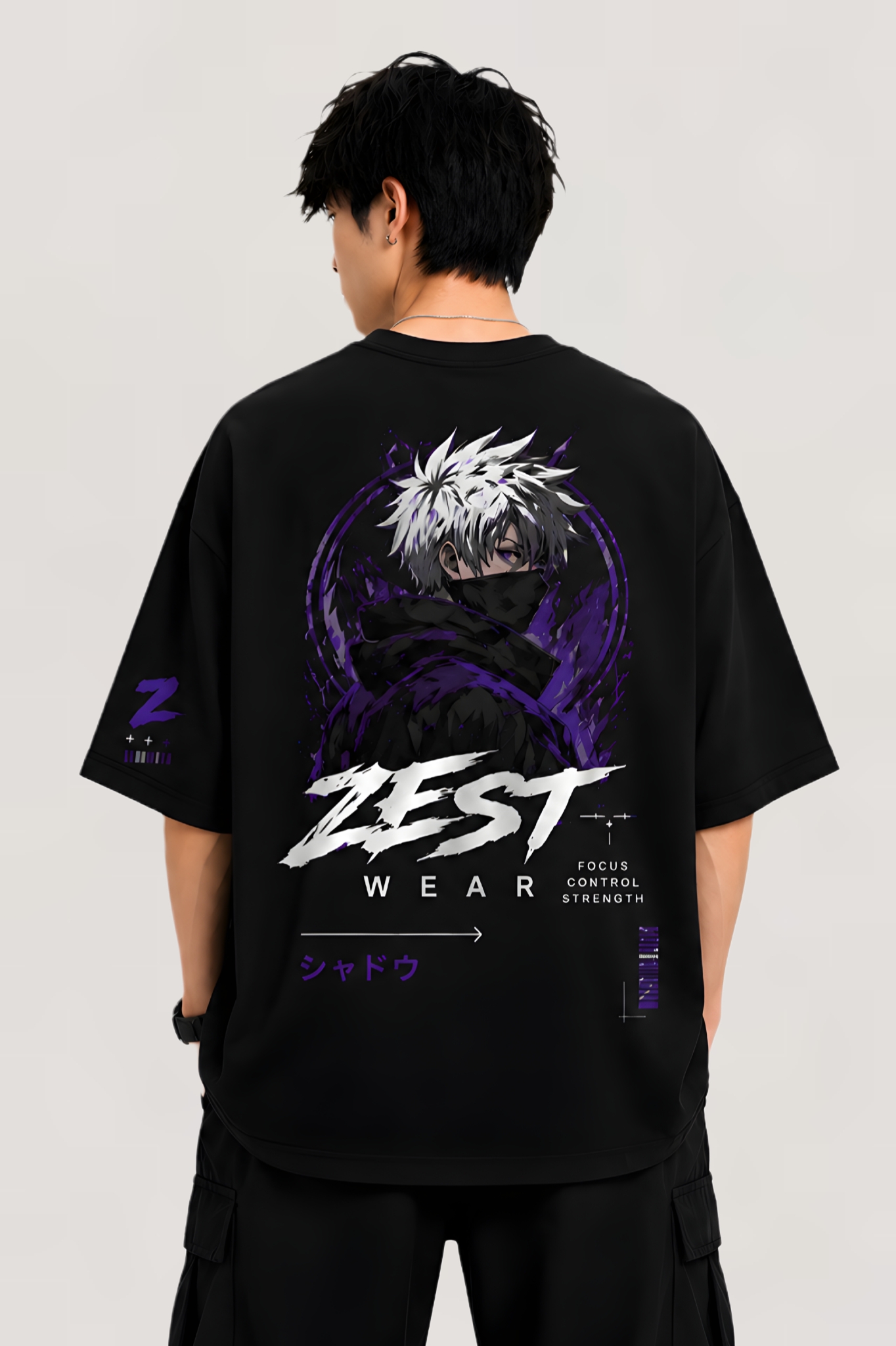 ZEST WEAR Shadow Focus Oversized Black T-Shirt | Anime Streetwear Graphic Tee - Image 3
