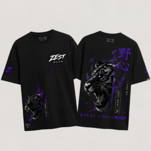 ZEST WEAR Savage Tiger Oversized Black T-Shirt | Premium Streetwear Graphic Tee