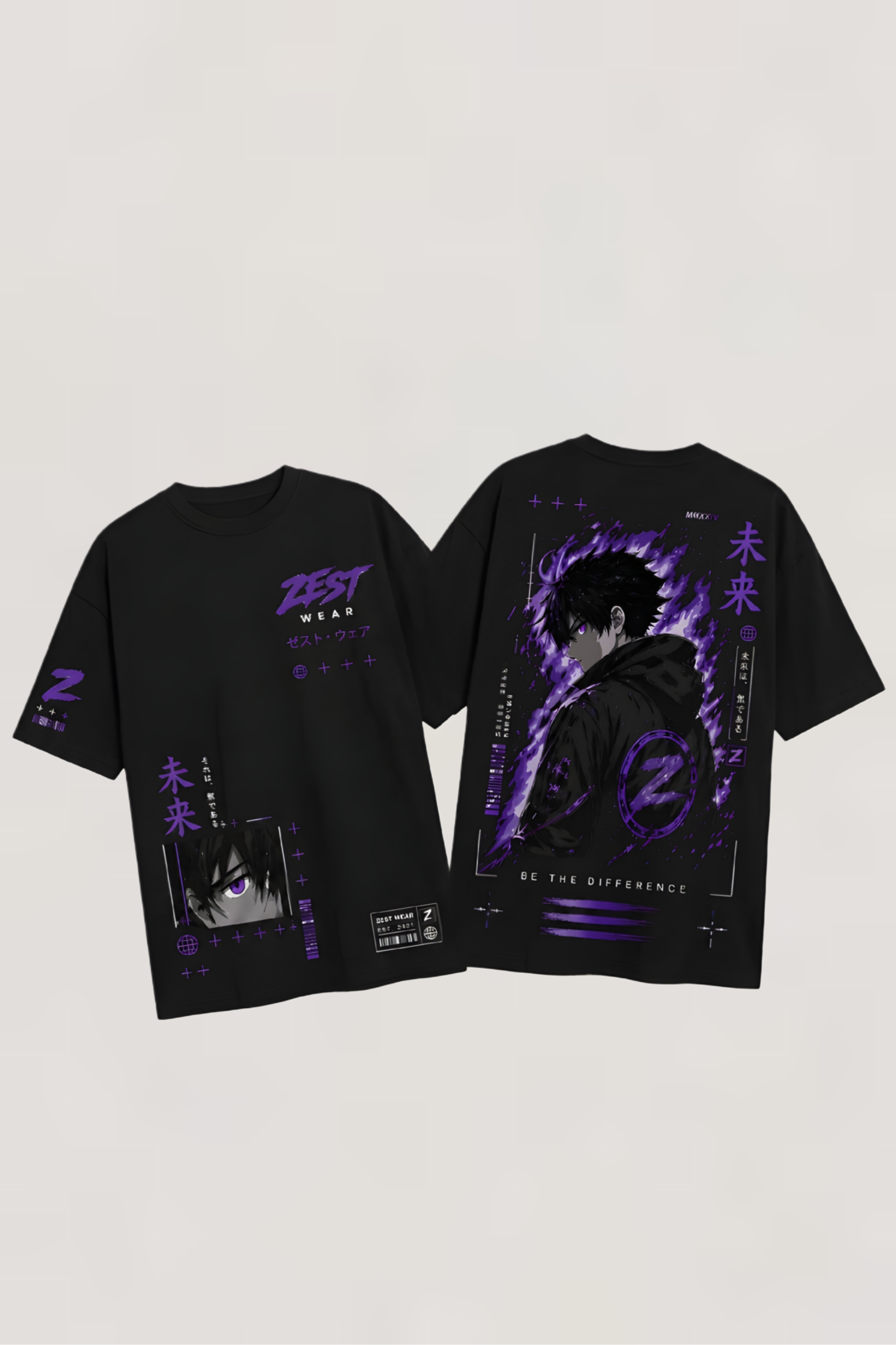 ZEST WEAR Future Shadow Anime Oversized Black T-Shirt | Purple Streetwear Graphic Tee