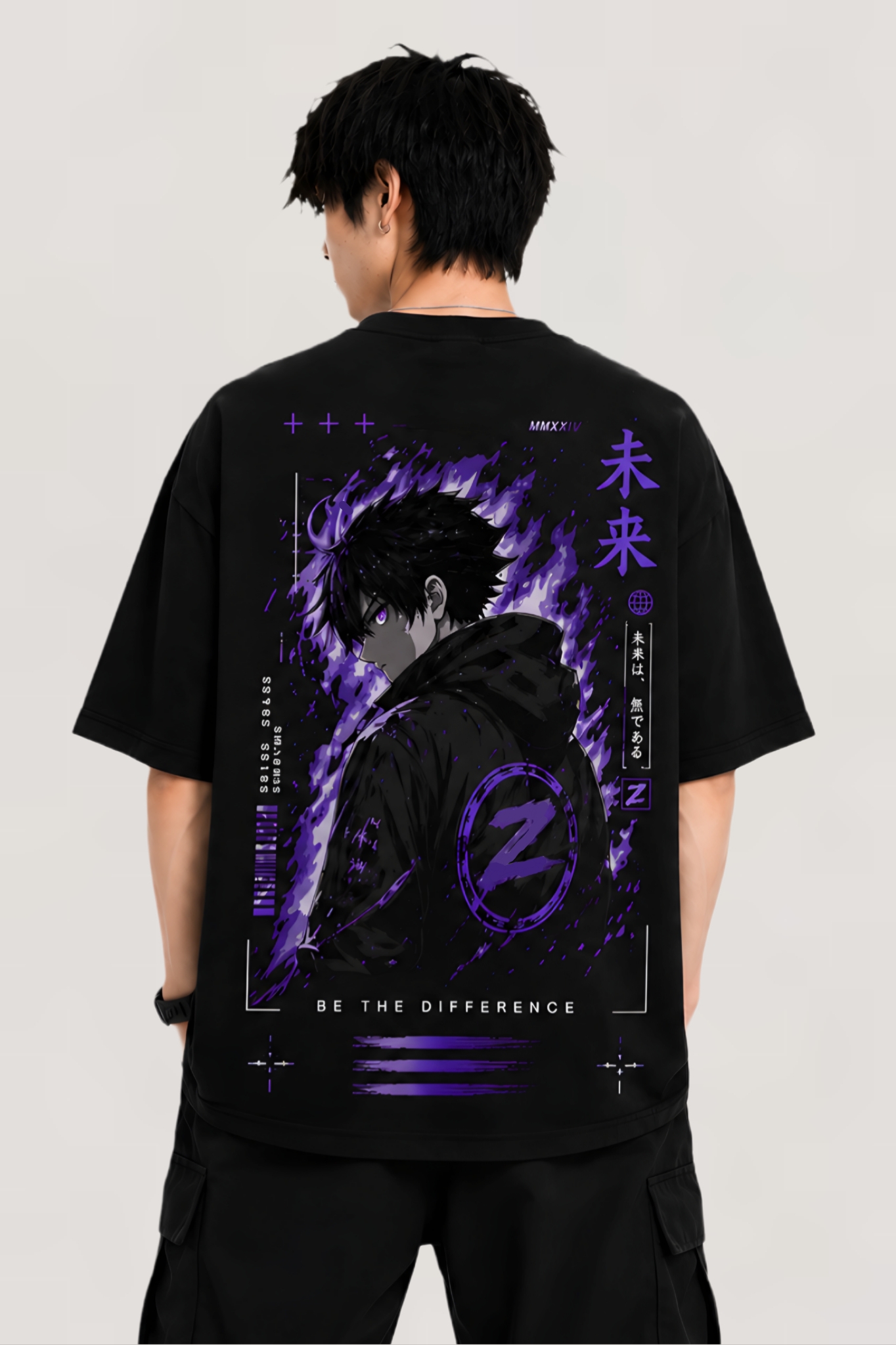 ZEST WEAR Future Shadow Anime Oversized Black T-Shirt | Purple Streetwear Graphic Tee - Image 3