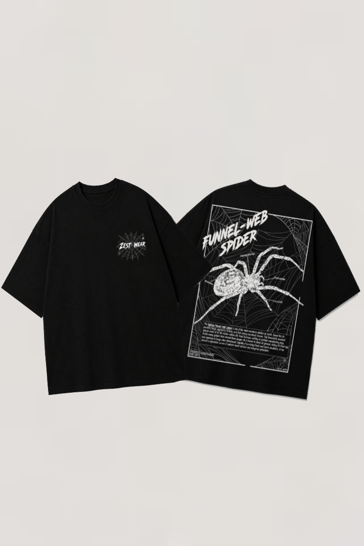 ZEST WEAR Funnel-Web Spider Oversized Black T-Shirt | Premium Graphic Streetwear Tee