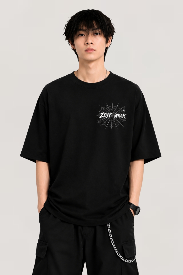 ZEST WEAR Funnel-Web Spider Oversized Black T-Shirt | Premium Graphic Streetwear Tee - Image 2