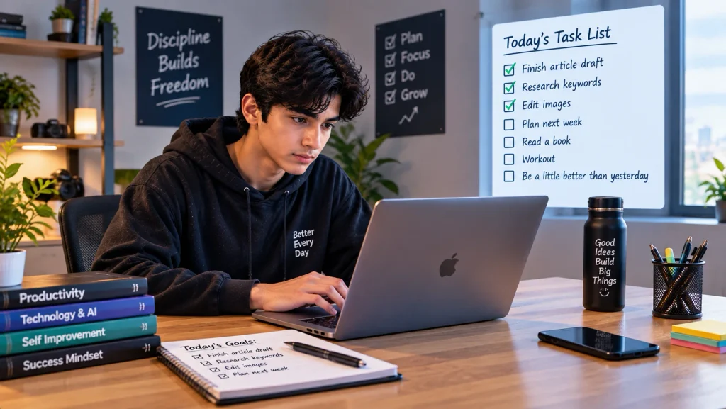 Person working independently on a focused productivity task