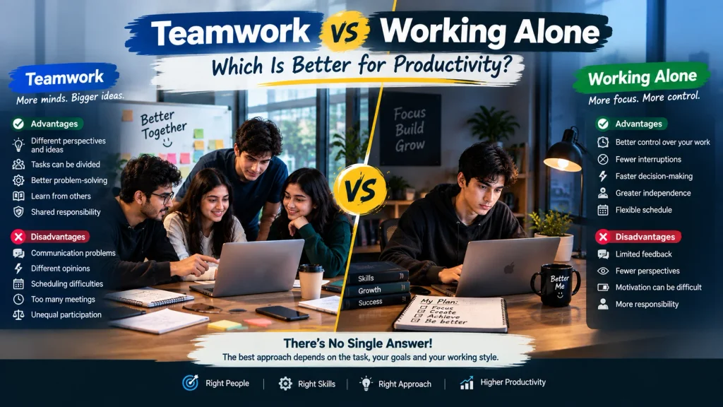 Comparison between teamwork and working alone for productivity
