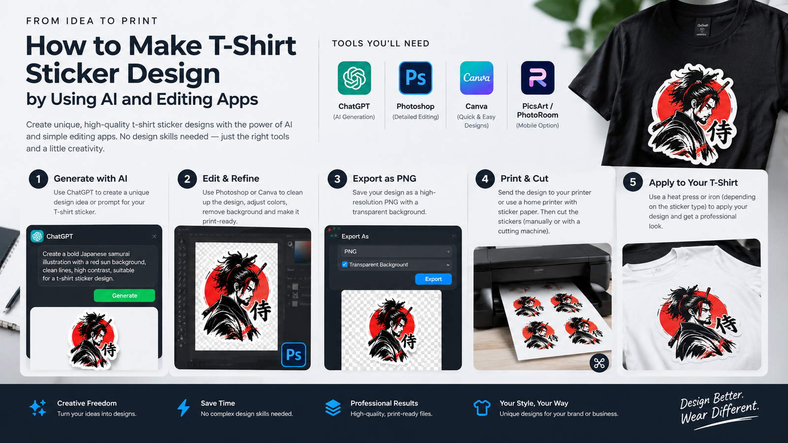 How to Make T-Shirt Sticker Design by Using AI and Editing Apps
